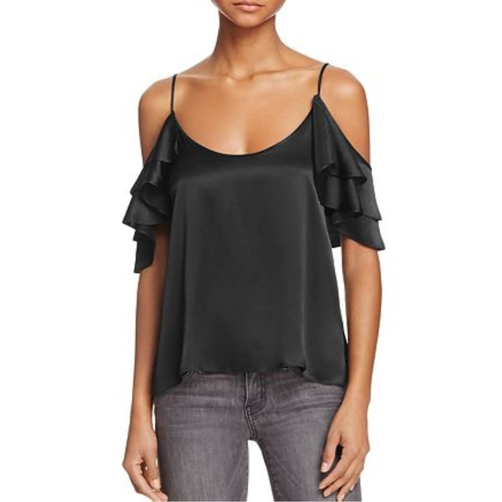 NWT New $168 Cami NYC The Samantha Cold Shoulder Silk Top Black Size S